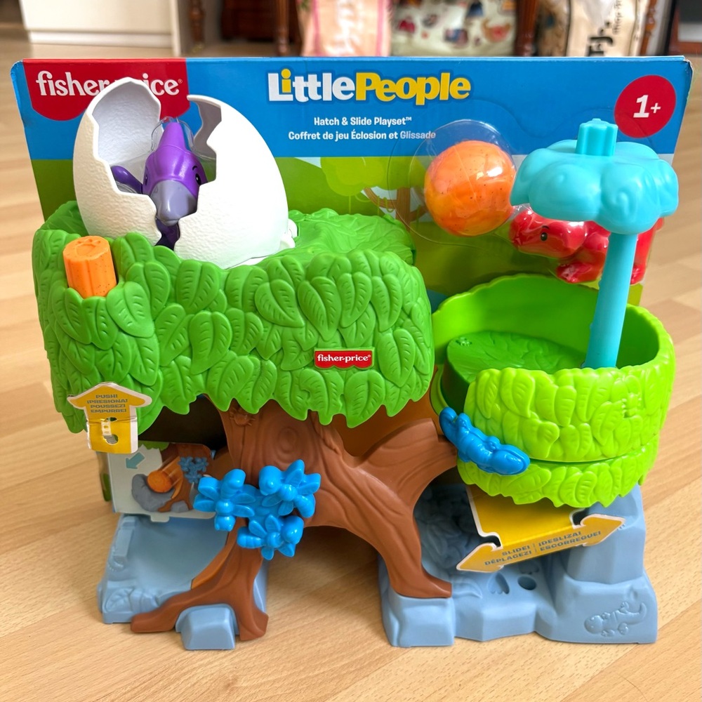 Fisher Price Little People Dinosaur Hatch & Slide Toy Playset with 2 Figures